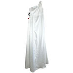 Mac Duggal  One Shoulder White Satin Ruched Faux Wrap Gown Dress Size 14 26654 Photo 8