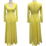 Vintage 1970s Victorian Edwardian Revival Yellow Lace Neck Maxi Dress Costume XS Photo 1