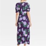 A New Day Navy Purple Floral Crepe Short Sleeve Hi Low Midi V-Neck Dress S Photo 1