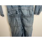 Free People  WE THE FREE DENIM JUMPSUIT COVERALL Long Sleeve Blue Zip Size 24 Photo 5