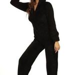 Zip Up Hooded Teddy Jumpsuit with Ears Black Photo 0