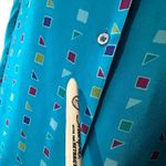 Vintage 100%Silk Midi Shirtdress‎ Women 4 Blue Geometric Shapes Print Retro Photo 7