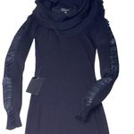 Bebe Mesh Sleeve Cowl Neck Drape Black Midi Sweater Dress Large Photo 11