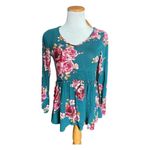 Andree by Unit NWT Womens Floral Long Sleeve Peplum Style Babydoll Top - Sz S Photo 1