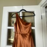 Birdy Grey Kira copper satin 1 shoulder bridesmaid bridal maxi dress NWOT Medium Photo 7