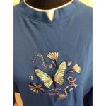 Grandma Cottagecore Vintage Sweatshirt Butterflies Cotton Medium M Blue Photo 1