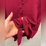 Mi Ami Blouse Womens XS Burgundy Button Down Tie Waist Short Sleeve Red Photo 4