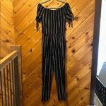 Derek Heart  Striped Off-The-Shoulder Tie-Sleeve Jumpsuit Photo 4