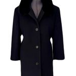 Vintage Forecaster Black 100% Wool Walker Coat with Fox Fur Collar Trim, Size 16 Photo 0