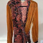 Moulinette Soeurs Anthropologie  gold‎ paisley wrap top mustard yellow sz M Photo 6