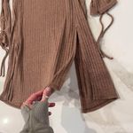 Daytrip Ribbed Flyaway Long Duster Cardigan Sweater Brown Women XS Ruched Sleeve Photo 6