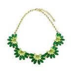 Women's Green and Gold Floral Cluster Statement 19" + 3" Extender Necklace Photo 0