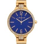 New Jeanneret Luxury Crystal Bezel Blue Face Gold Tone Mesh Band Wristwatch Photo 2