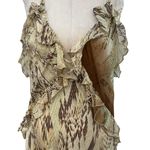 ZARA  Dress Snake Animal Print‎ Slip Midi Beige Tan Brown Ruffle Size Medium Photo 3