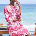 Soft Surroundings Embroidered Tunic Dress Pink White Ikat Print L Photo 1