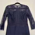Alex Marie  Lace Chiffon Knee Length Pleated Dress 3/4 Sleeve Navy Women’s Size 6 Photo 2