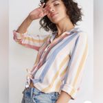 Bella Dahl vertical rainbow striped casual comfy classic button down Mykonos XL Photo 1