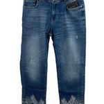 Desigual Boho Embroidered Crystal Embellished Straight Leg Jean US 4 New Photo 1