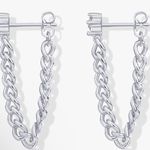 Boutique Solitaire Curb Chain Drop Earrings | White Gold Filled‎ Photo 6