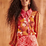 CeliaB Roman Satin Shirt Long Sleeve Floral Print Blouse Retro XS Brown Photo 0