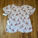 Nine Britton  NWT Women's Cream Brown Floral Short Sleeve Blouse Size M Photo 7