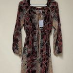 Three Eighty Two Sheer Flowy Snake Skin Print Dress with long sleeves Brown Size M Photo 0