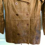 Vintage Style Brown 100% Leather Sundance Distressed Pea Coat Size PS Photo 3