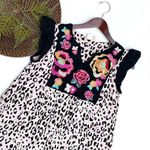 Savanna Jane Womens Dress Shift Leopard Animal Floral Embroidered Medium Black Photo 1