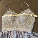 Women’s Full Length Lace Appliqué Satin Prom Party Dress with Leg Slit Size 12 Blue Photo 10