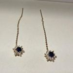 New— Macys Blue Stone Golden Drops Earrings Photo 1