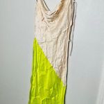 SAN SLOANE Green Cream Drapey Open Back Slip Style Cowl Neck Zita Midi Dress XS Photo 4