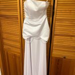 Bridal White Satin Strapless Dress with Shear Chiffon Underlay and Scarf with Pearl Beading Size 4 Photo 7