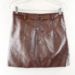 Raga Nyla Faux Leather High Waisted A Line Mini Skirt Chocolate Brown Large Photo 5