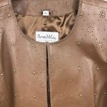 Pamela Mccoy Leather Jacket L Women Brown Punched Cutout Hook Eye Studs Pocket Size L Photo 1