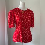 Vintage ‘90s Red & Gold Star Print Half Sleeve Button Front Blouse Size M Photo 4