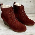 NEW Diba Blake Lace Up Suede Wedge Boots Booties in Burgundy Red Size 8.5 Photo 0