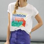 Anthropologie Maeve White Graphic Tee Milan Paris London XS Photo 0
