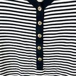 Ralph Lauren LAUREN Black White Striped Long V-Neck Button Accent Top Large Photo 4