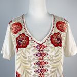 Johnny Was NWOT  Short Sleeve Cream Cotton Embroidered Tee Top T-Shirt Size S Photo 2
