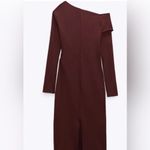 ZARA NWT Asymmetrical Maroon Midi Long Sleeve Dress Size Medium Photo 2