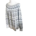 Garnet Hill Fair Isle Sweater Merino Wool Gray Blue Nordic Knit Women's Large Photo 1