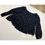 Hollister  Black Floral Ruffle Peplum Blouse Size Large NWT Photo 1