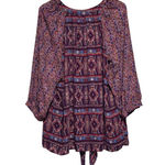 Notations ‎ Woman V-Neck Floral Button Front Long Sleeve Ties at Hem Size 2X Photo 1