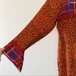 Fun Colorful Leopard Silky Tunic Bell Sleeve African Ethnic Tribal XS Orange Photo 2