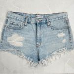 ZARA  Denim High Rise Jean Shorts Sz 10 Light Blue Distressed HIPPIE Festival NEW Photo 4