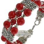 BEADED ANTIQUE SILVER & RED CHARM BRACELET Photo 0