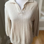 Vintage 90s Carolyn Taylor Essentials Ivory Cream Collared Sweater Size Medium White Photo 0