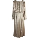Mac Duggal Champagne Gold Long Sleeve Faux Wrap Slit Satin Evening Gown Size 12 Photo 14