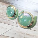 Vintage Clip On Earrings Light Green & Gold Tone Extra Large Statement Photo 2