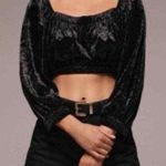 ZARA Velvet Cropped Off-The-Shoulder Party Top Black size Small Photo 0